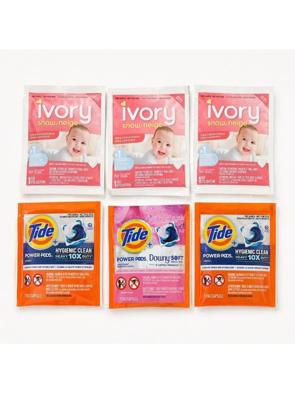 Tide Power Pods + Ivory Snow Baby Detergent Lot Travel Size Laundry Bundle Of 6